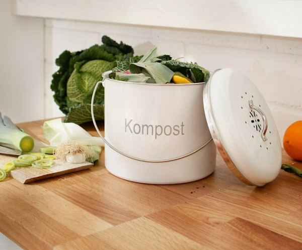 Komposteimer Bio Abfalleimer Mülleimer „Kompost“ Metall mit Geruchsfilter 6 Liter