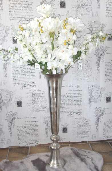 Vase Bodenvase 115 cm Pokal Amphore Pokalvase silber chrom Metall groß