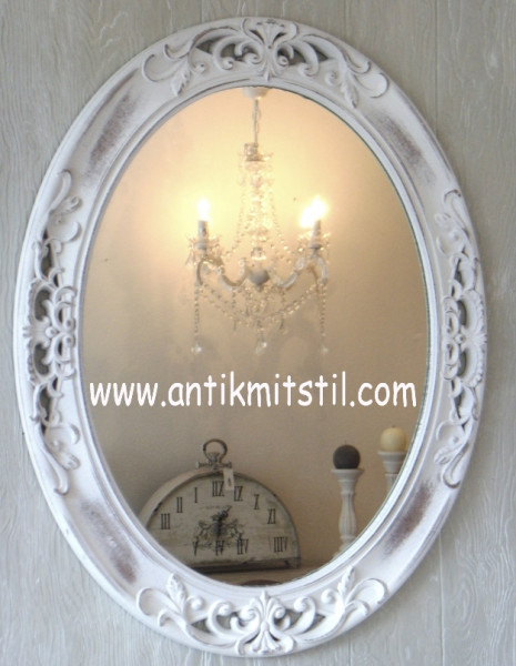 Wandspiegel Spiegel oval Holzrahmen Shabby Vintage 61 cm x 49 cm